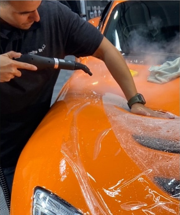 Orange car wash cleaning